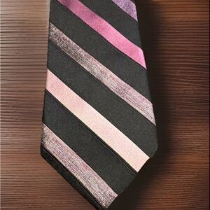 Claiborne Mens Tie Purple Black Diagonal Stripes Business Silk Blue 62” X 3